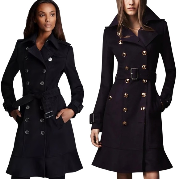BURBERRY Littleton Wool Cashmere Peplum Trench Coat - Picture 1 of 9